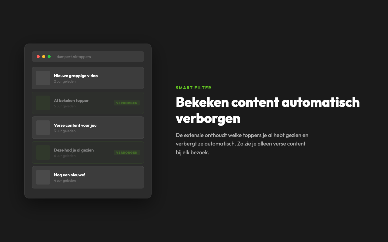 Content filtering toont bekeken toppers als verborgen